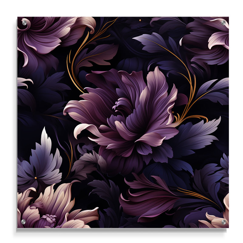 Galice - Art mural acrylique floral, H 16 po x l 16 po