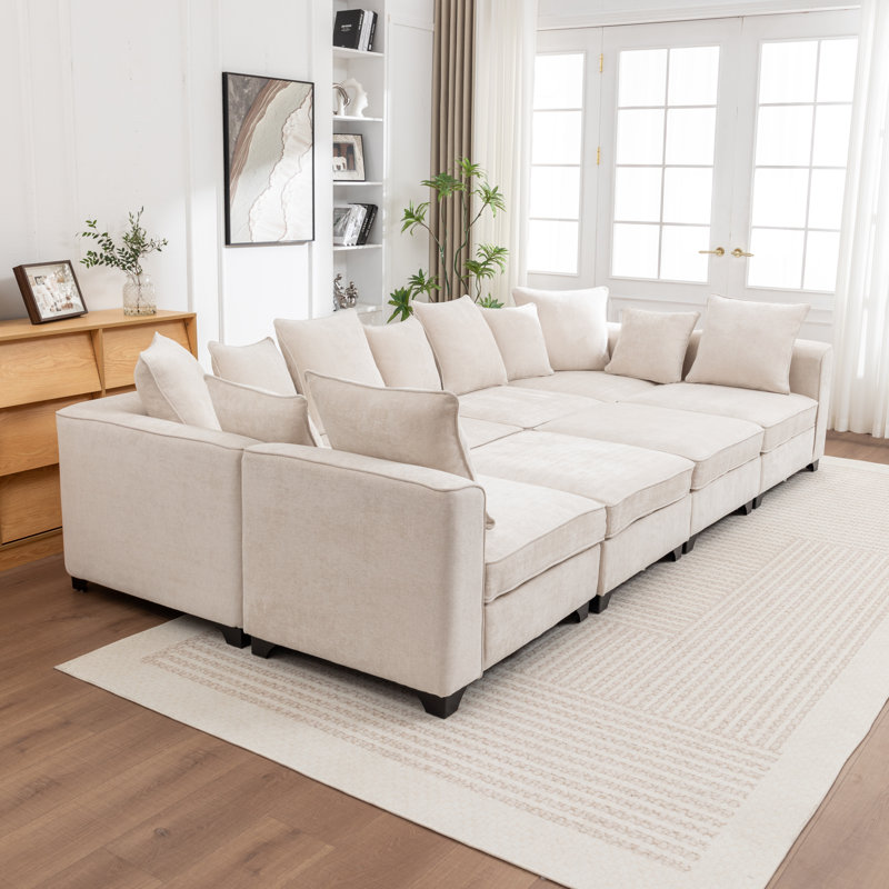 Canapé-lit modulaire 8 pièces Bennett, Chenille beige