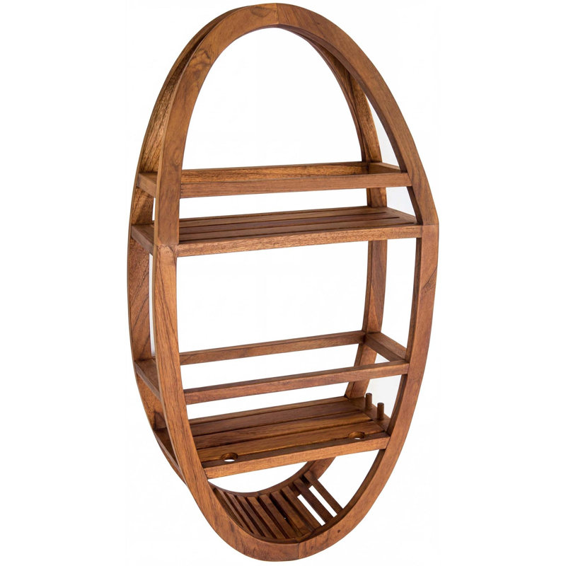 25" X 13" Brown Solid Wood Wall Mounted Shower Caddy
