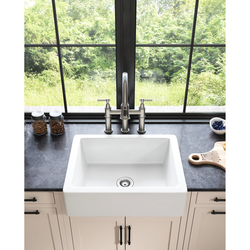 24"L X 19"W Ceramic White Apron Front Kitchen Sink, Deep Bowls, High - End Modern Design, Stain And Scratch , Easy To Maintain Lifestyle Quality Durability