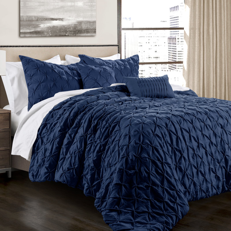 Ravello Microfiber Comforter Set, Full Comforter+2 Standard Shams+ 2 Throw Pillows, Navy
