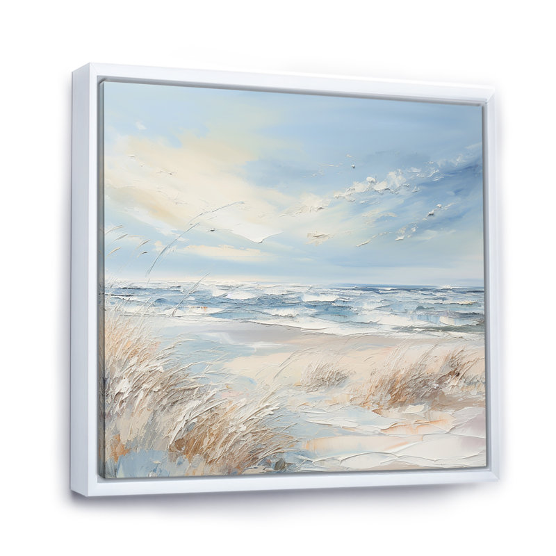 «Coastal Waves Charm In Winter I», reproduction sur toile, Cadre flottant blanc, H 36 po x l 36 po