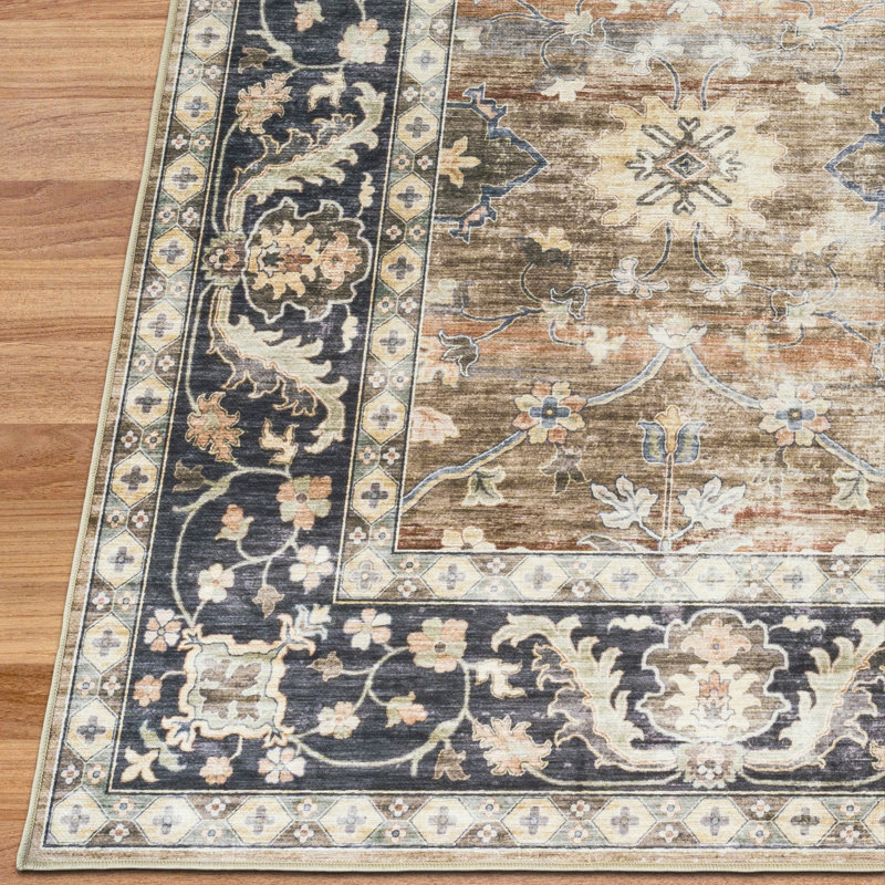 Nainika Bev Distressed Machine Washable Area Rug, Rectangle 2' x 3', Beige Tan Brown