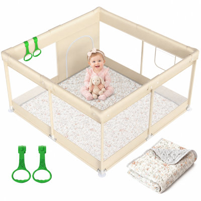 Parc pour bébé, 119 cm x 119 cm, terrain de jeu confortable avec tapis rembourré en coton pour bébés et jeunes enfants