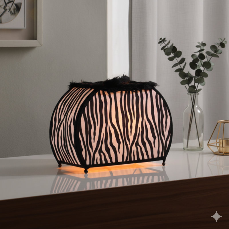 Sac à main 11,75 po imprimé zébré avec lampe de table noire