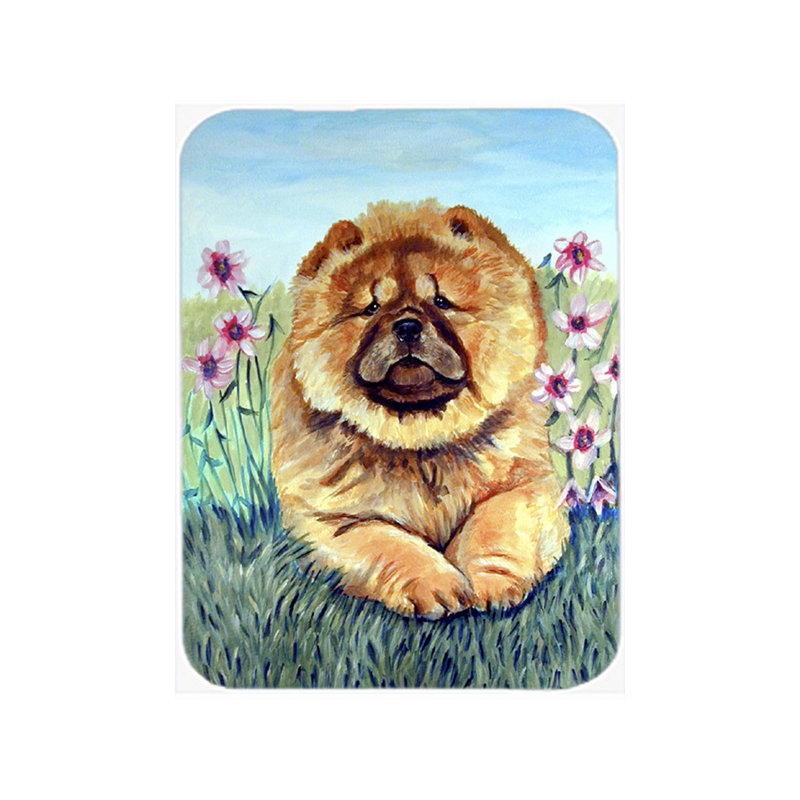 Chow Chow and Flowers Glass Cutting Board