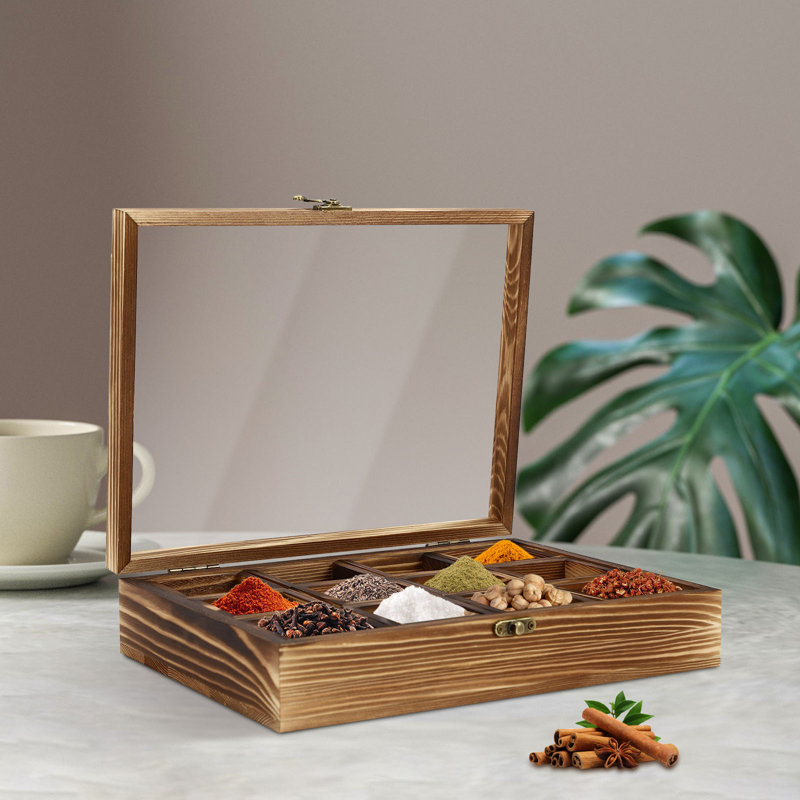 Wooden Spice Box with 12 Containers with Wooden Spoon