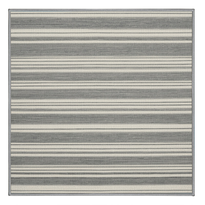 Washable Light Gray White Striped Area Rug, Round 5'