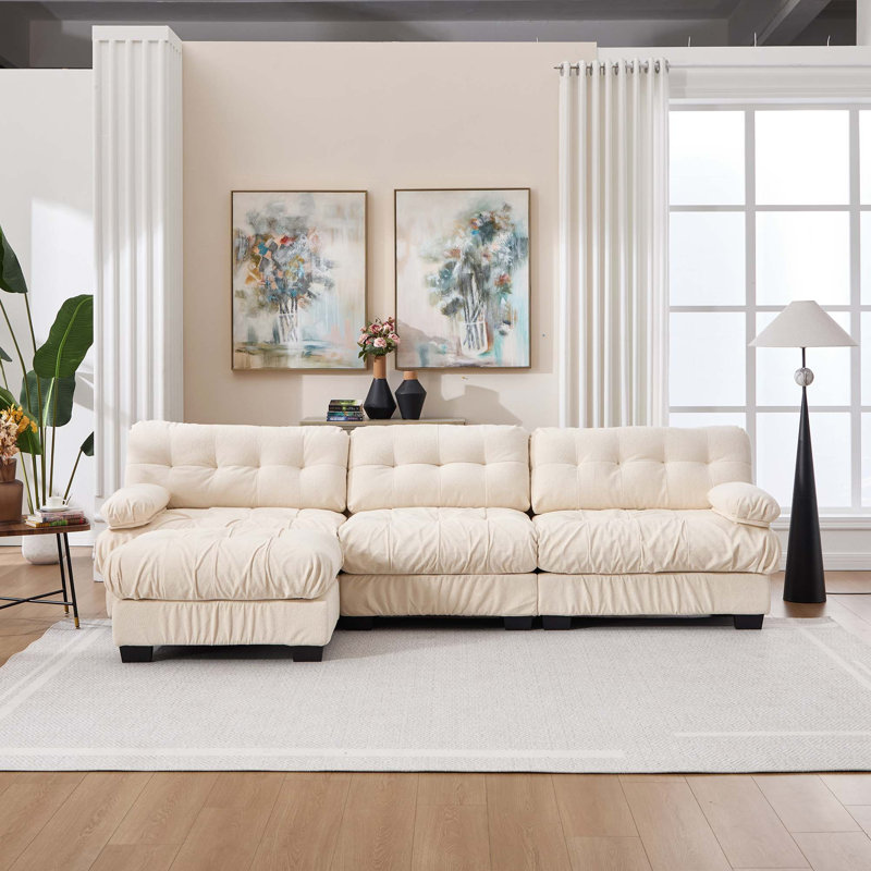 Canapé modulaire modulaire Cloud Couch avec repose-pieds mobile et siège profond, Tissu - Beige