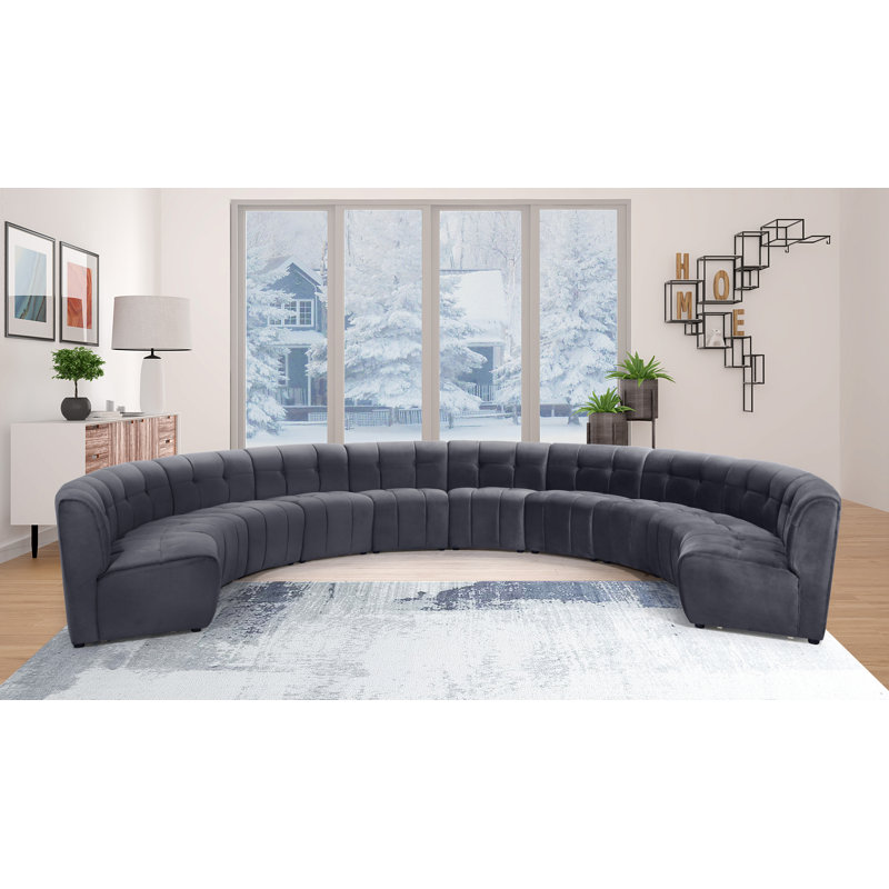 Canapé modulaire de coin symétrique en velours de 173 po de largeur Jedson, Velours gris