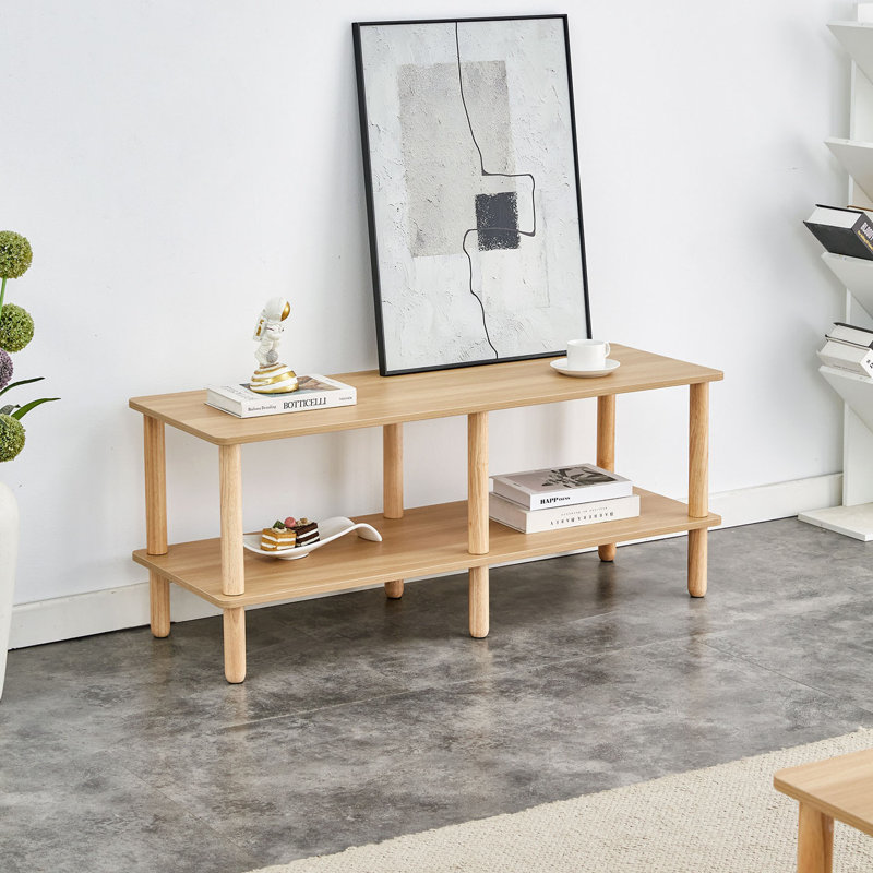 Modern 2-Tier Tv Stand, Rectangular Centre Table With Open Storage Shelf, Burly Wood