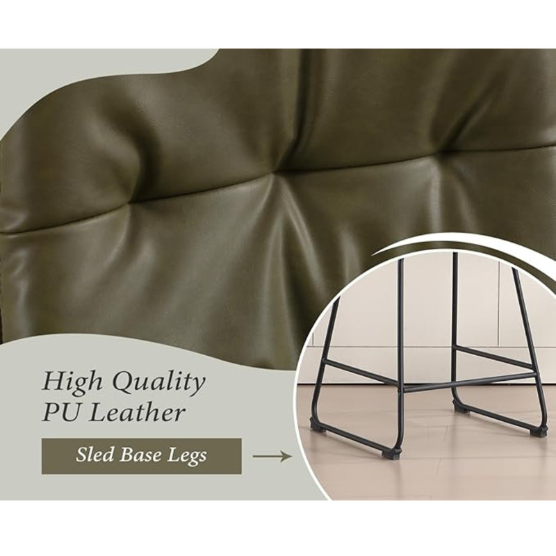 Upholstered Counter Stool with Metal Frame, Green
