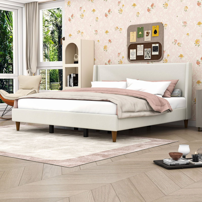 Upholstered Platform Bed with Headboard, King