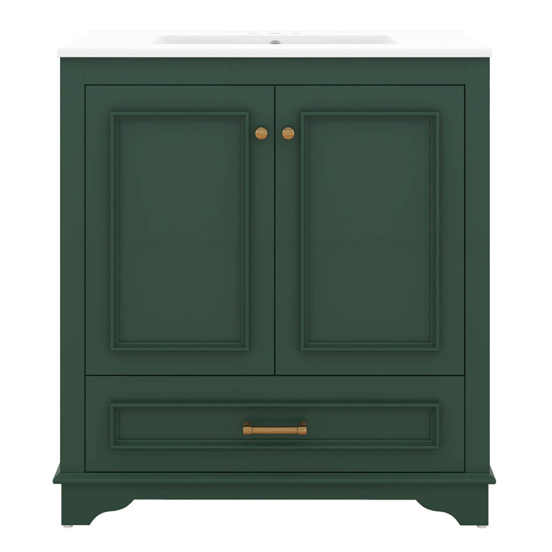 Ensemble de meuble-lavabo 30 po avec lavabo, meuble-lavabo avec lavabo en céramique encastré et 2 grandes portes à fermeture en douceur, tiroir
