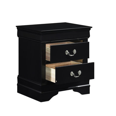 Table de chevet de style classique avec 2 tiroirs et finition en bois noir