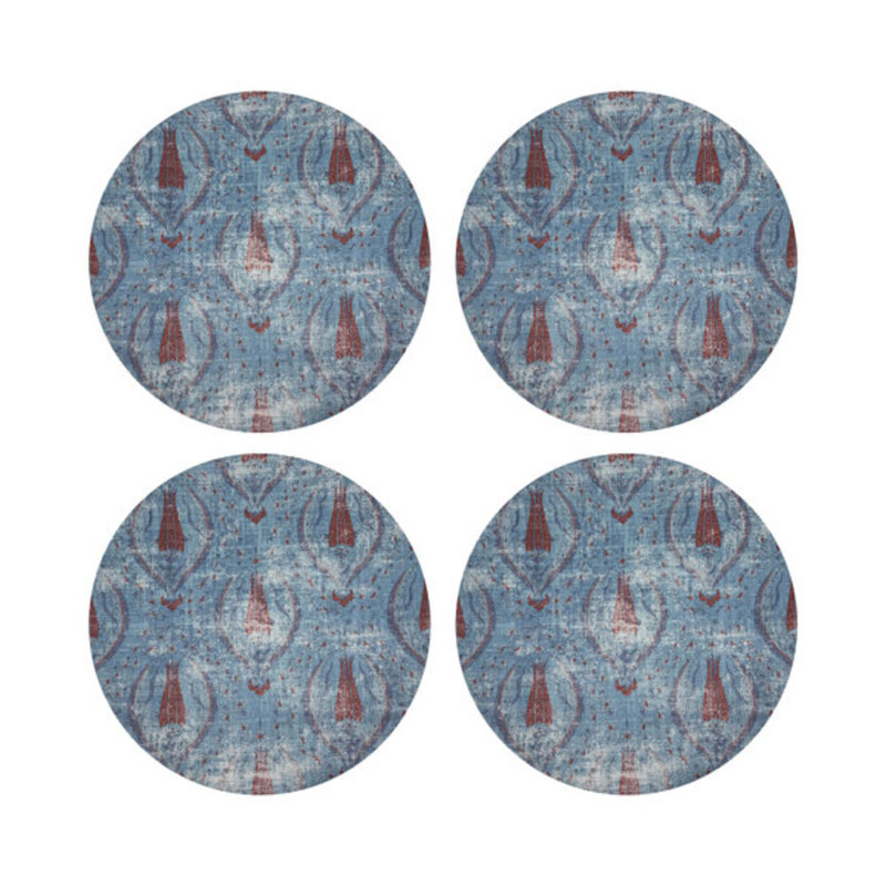 Jewel White Vegan Leather Round Coasters, Blue