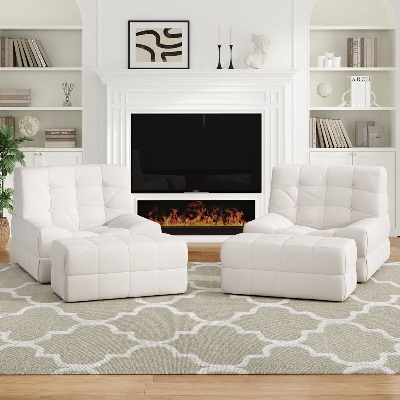 Chaise longue rembourrée 32,5 "avec repose-pieds, Beige