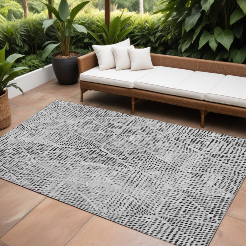 Tapis intérieur / extérieur lavable 10 pi x 14 pi gris anthracite et ivoire