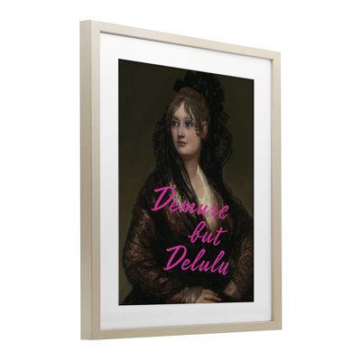 Iconic Demure But Delulu, reproduction sous verre encadrée, design par Grotto Studios