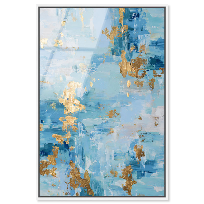 "Gilded Ocean III", reproduction d'art acrylique encadrée par Art Remedy, cadre blanc, 10 x 15, H 16 po x l 11 po