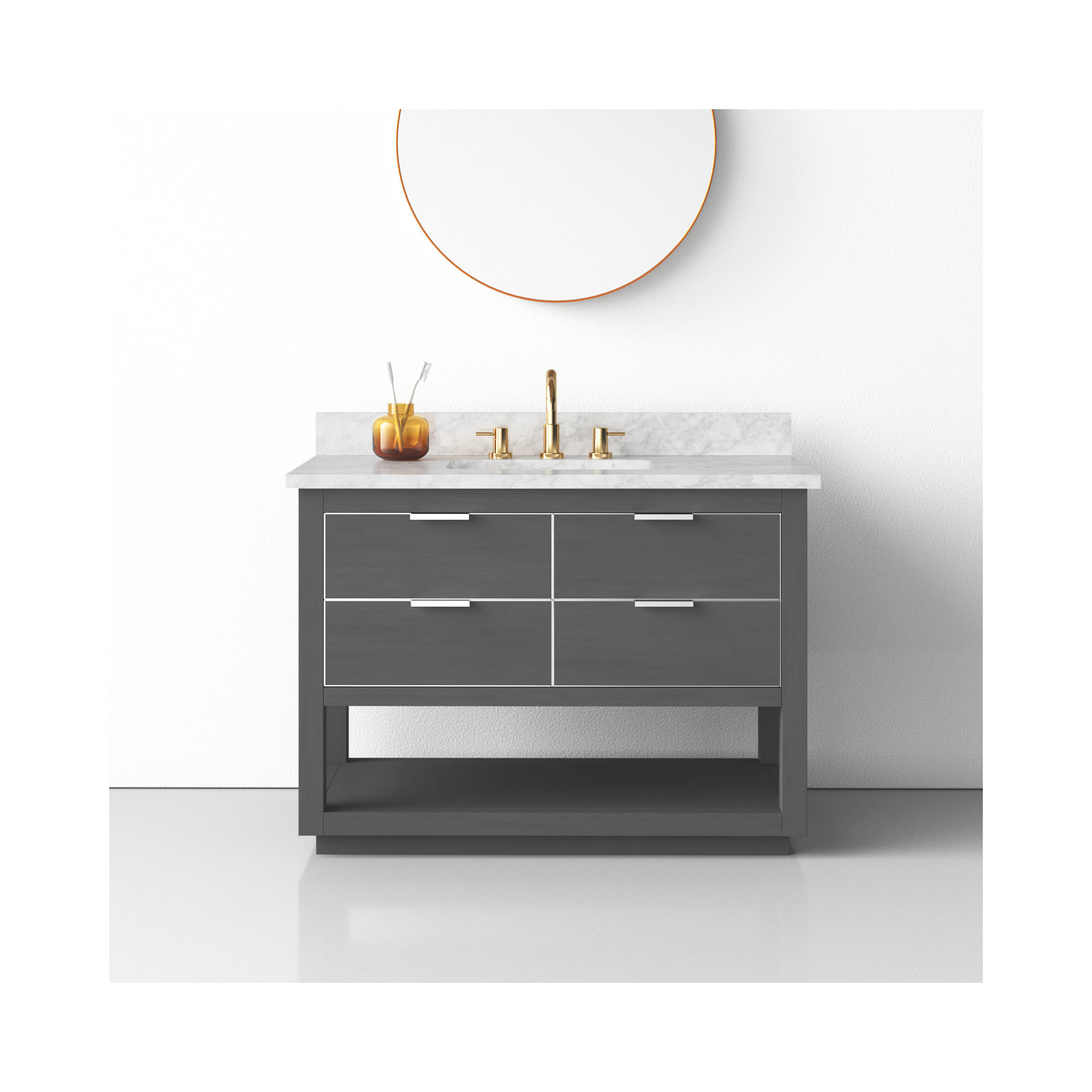 Allie 42" Single Bathroom Vanity Set, Twilight Gray, Carrera White Marble/Silver, 42"W