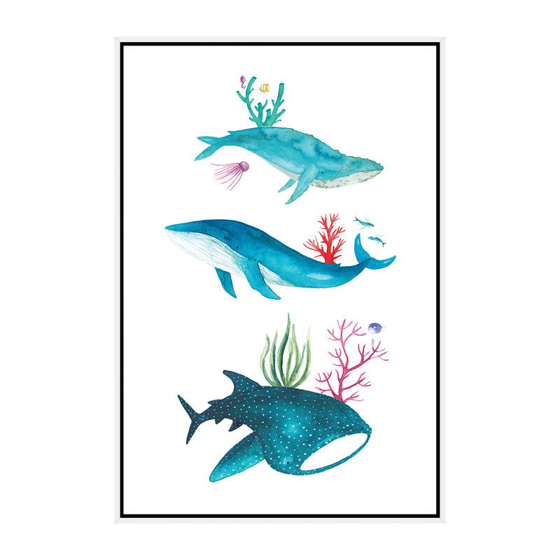 Créatures de l'océan - impression, Pas de tapis, Toile blanche encadrée, H 60 po x l 40po x P 1,5 po
