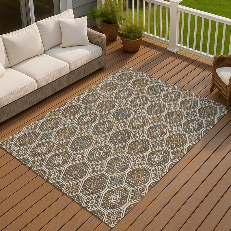 Machine Washable Indoor/Outdoor Chantille ACN2471 Global Rug, 10' x 14', Beige