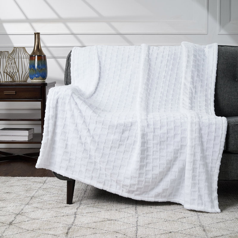 Jeté en velours et velours CBCHome, Blanc brillant