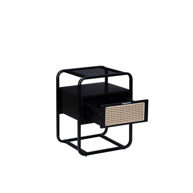 Table d'appoint avec structure en métal et insert pour la chaussure de salon en verre trempé