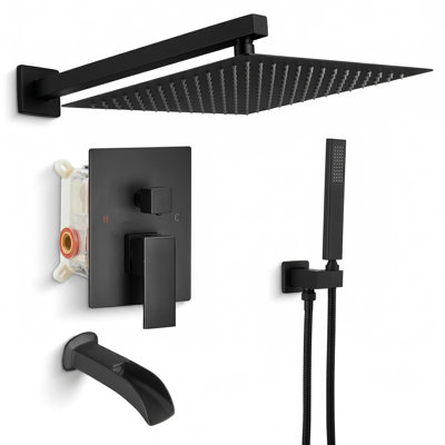 Kubik 12 in. Square Shower System with Tub Spout (Valve Included)