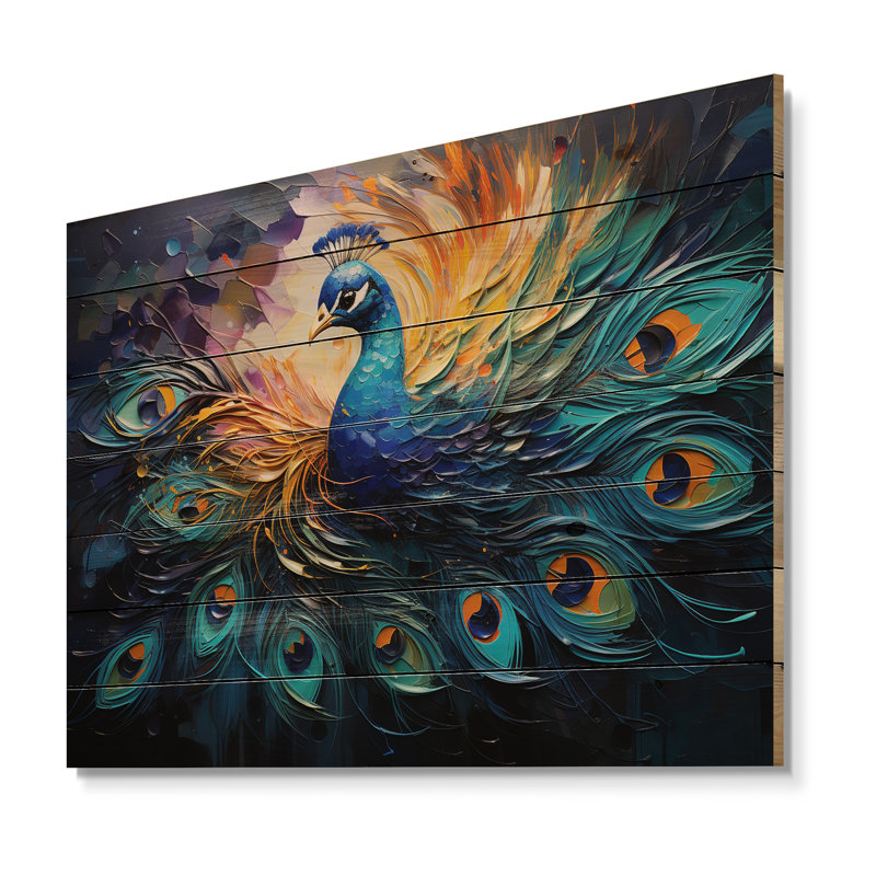 Peacock Feather Drips II sur impression sur bois, H 24 po x l 32 po x P 0,78 po