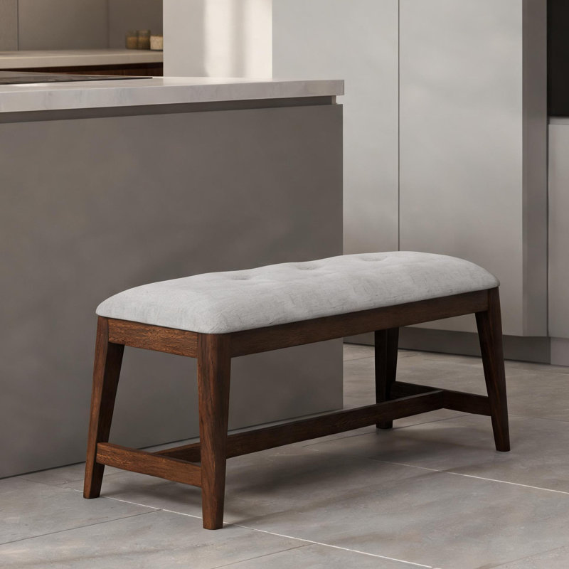 Mid - Century Backless Upholstered Dining Bench With Seat, Cherry Finish, Beige Solid Wood + , 42 In Depth, 15.5 Lb Weight For Dining, Seat Fabric, Weight, 16 Width