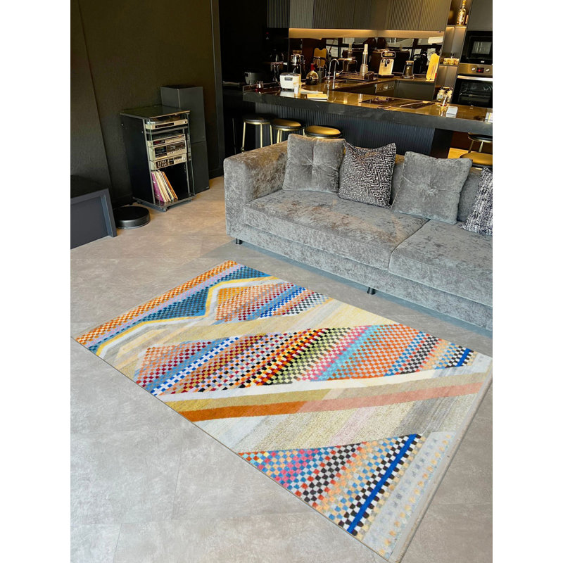 Barcelona Collection Multi-Colored Mixed Shapes Patterned Modern Decorative Rug, Rectangle 5'1.02" x 7'6.55"