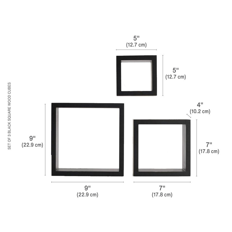 Ensemble de 3 tablettes murales carrées flottantes Melannco - Bois, noir, Noir