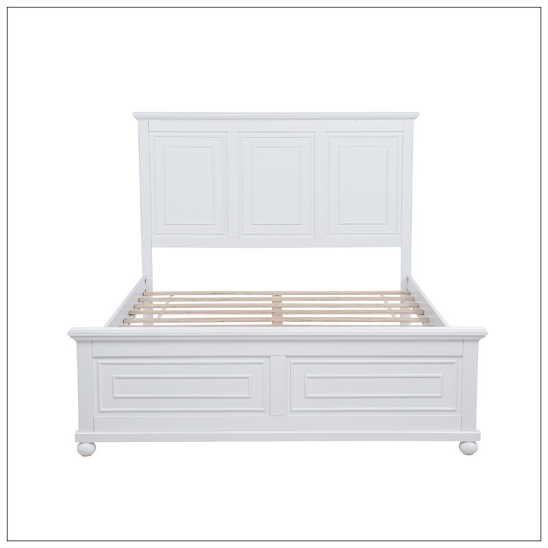Grand lit traditionnel en bois, blanc, Blanc