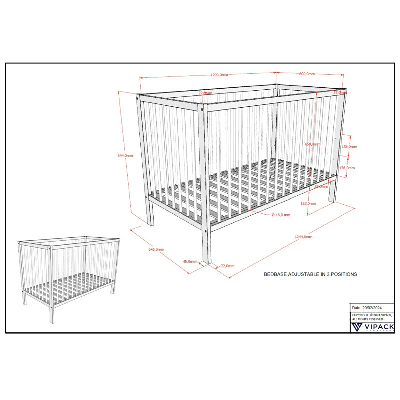 Dino Cot Bed, White