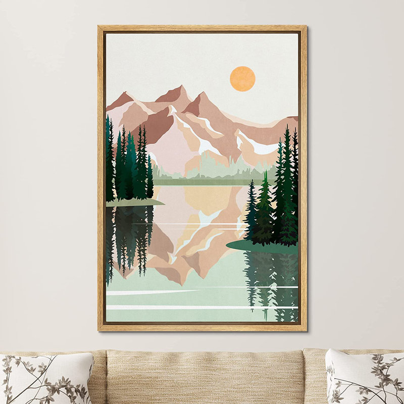 «Pastel Winter Mountain Forest Lake Reflection Nature», impression sur toile à cadre flottant, H 24 po x l 16 po x P 1,5 po
