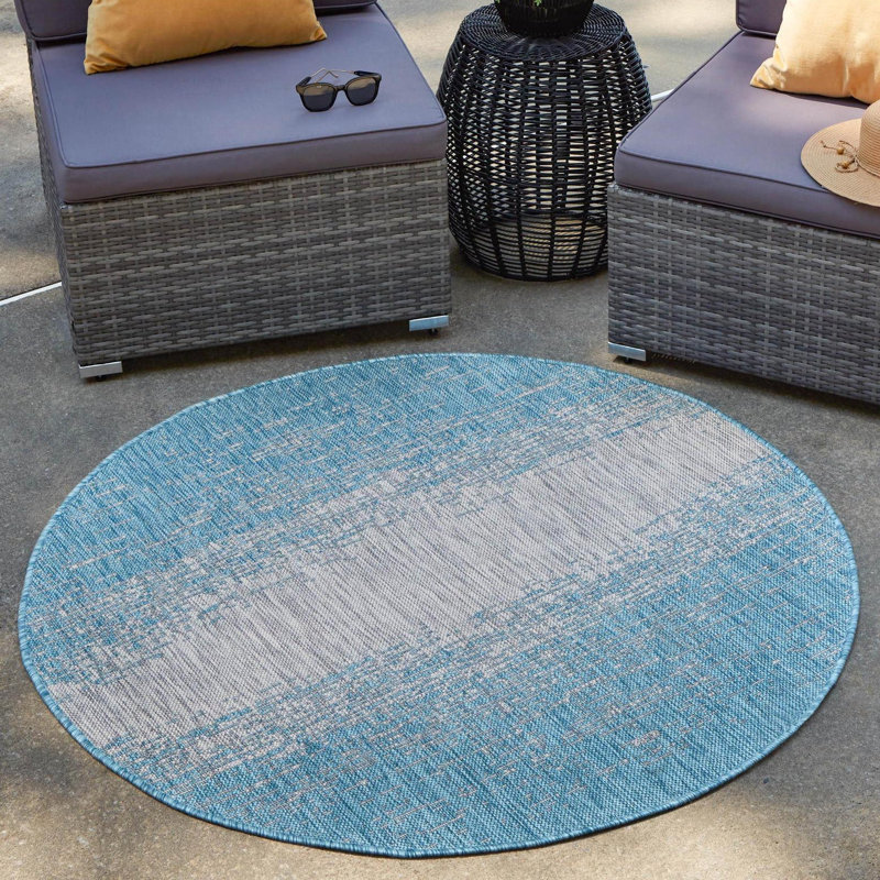 Tapis intérieur / extérieur bleu abstrait Datto, Rond 13 pi
