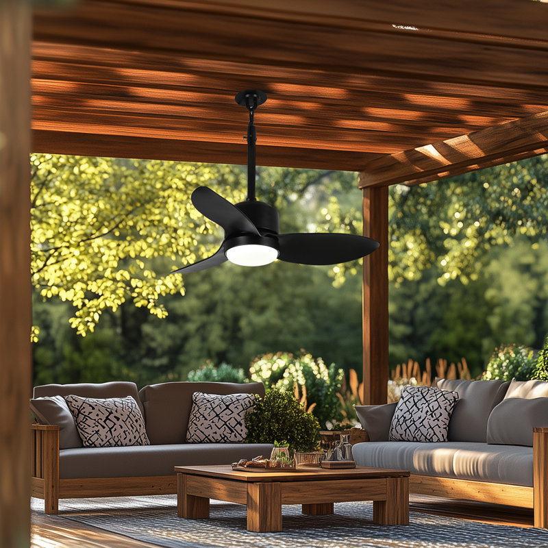 SUTEFAN 34'' Outdoor Ceiling Fan with Dimmable 3-Color LED Light, IP65 Waterproof for Patios Gazebos,Quiet DC Motor with 6 Speeds and Reversible Function, Remote Control for Patios, Industrial Style