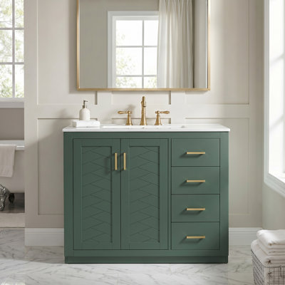 36inch Solid Wood+MDF Freestanding Bathroom Vanity with Top with 3 Drawers& Soft Closing Doors Green