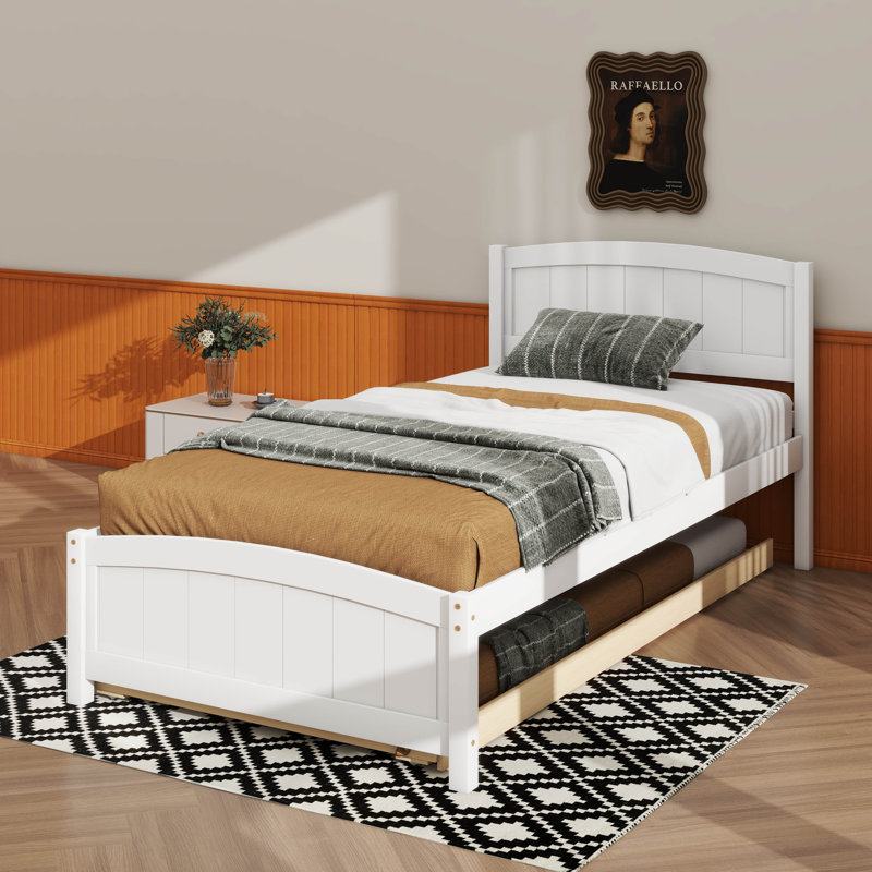 Lit plateforme simple avec lit gigogne escamotable, Blanc