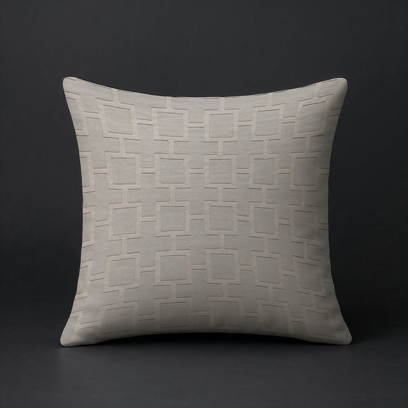 Coussin décoratif intérieur et extérieur Modern, Ivoire / beige / géométrique taupe, Carré 16 po