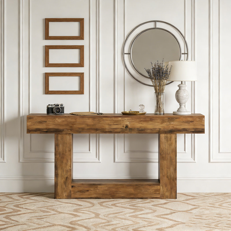 Wooden Farmhouse 2-Tier Sofa Entryway Table, Rustic Brown