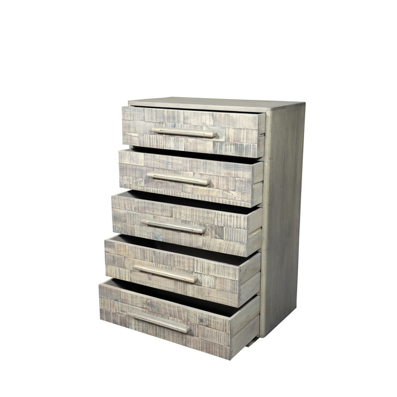 Commode 5 tiroirs en bois massif, Blanc