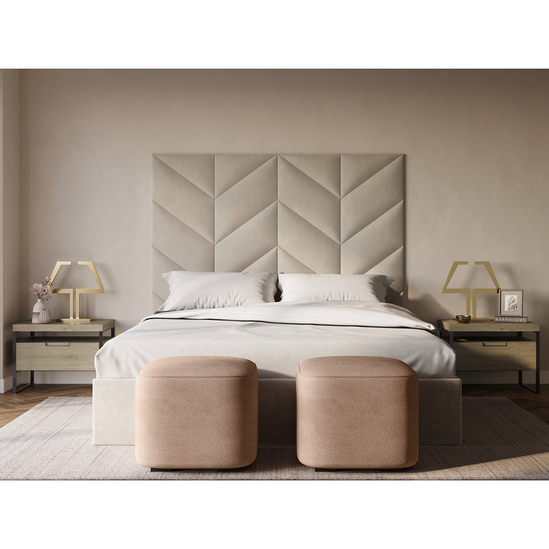 Vant Chevron Upholstered Wall Mounted Headboard Panels for King Beds, Ivory Boucle, 79" W x 60" H, Ivory, Boucle, King