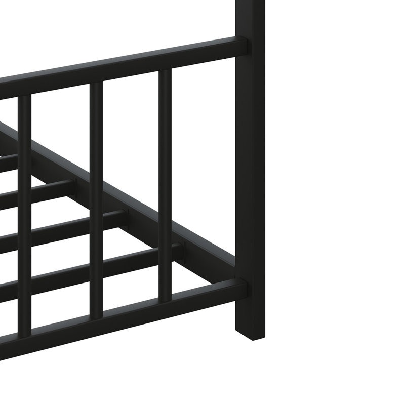 Cadre de lit double pour enfant avec bandes lumineuses à DEL, cadre en fer en forme de toit, noir, L 78,5 po x l 55,9 po x H 58,4 po