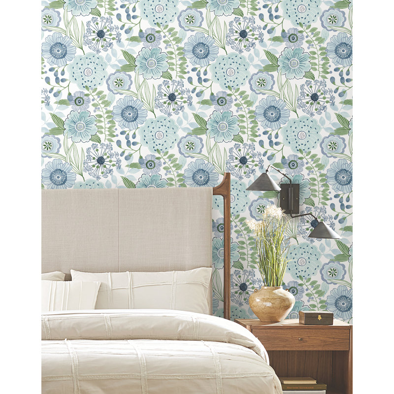 Papier peint artistique Bouquet neutre, Bleu