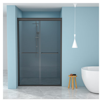 Porte de douche coulissante double en verre trempé de 8 mm avec cadre en acier inoxydable 304, l 48 po x H 76 po, noir mat