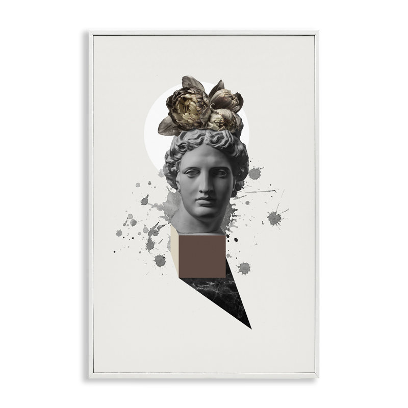 Statue moderne avec pivoines, art giclée par Malerifabrikken, Giclée encadrée blanc bord de mer, H 18 po x l 12 po