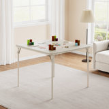 Folding Table, 33.6-Inch Portable Square Folding Card Table,  Metal Folding Table With Pu Soft Cushion 4 Chairs